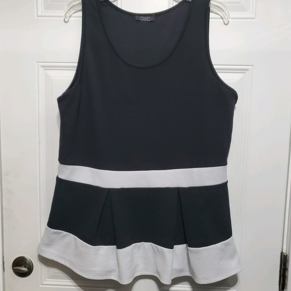 Deb Black & White Peplum Top size 1X